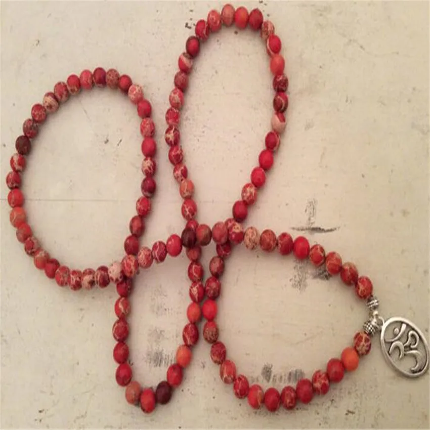 

6mm Red imperial jasper Gemstone 108 Beads Mala Bracelet energy cuff pray natural yoga Bless Buddhist Prayer