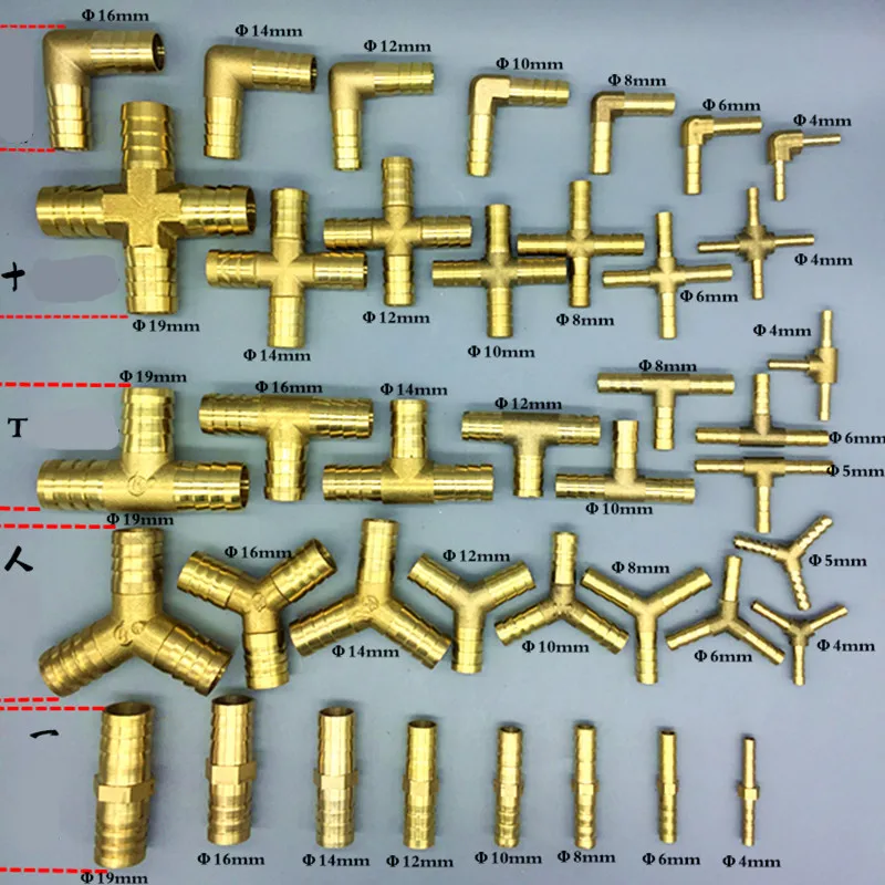 Brass Barb Pipe Fitting 2/3 /4way connector For 4mm 5mm 6mm 8mm 10mm 12mm 16mm 19mm hose copper Pagoda Water Tube Fittings