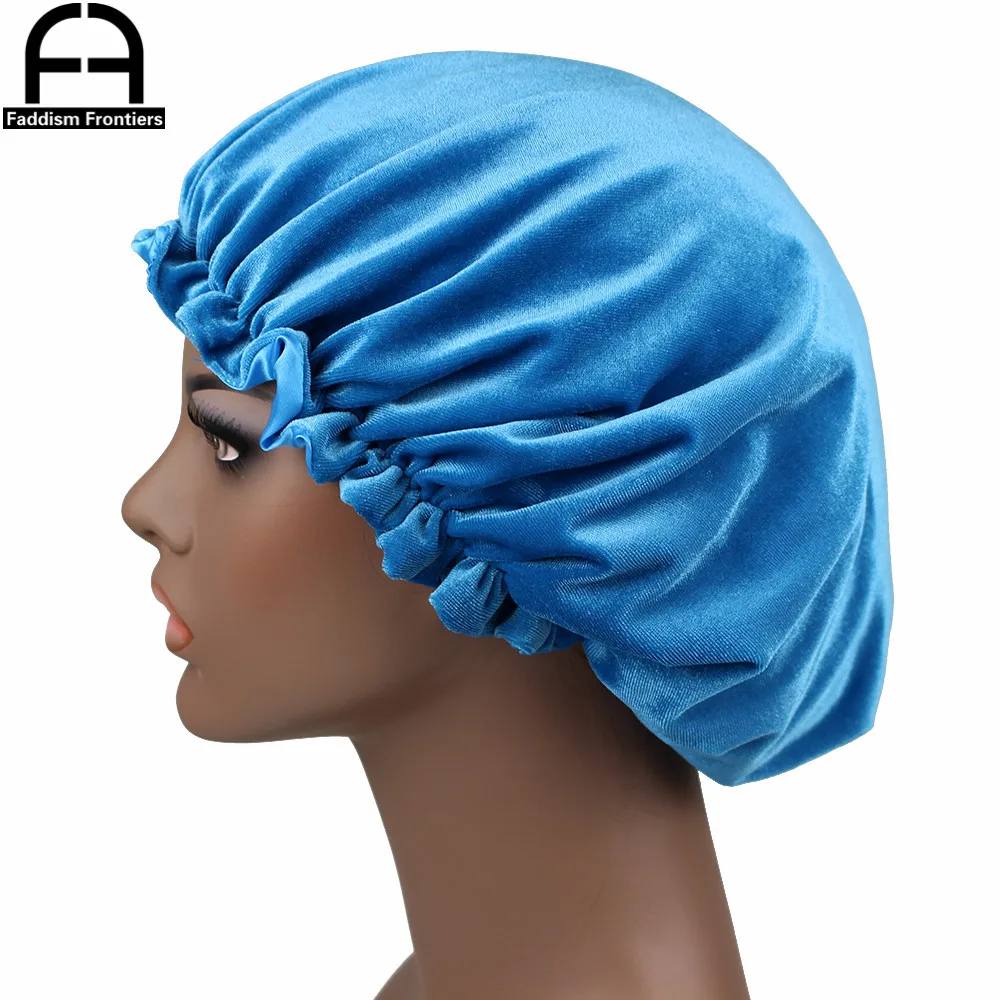 New Reversible Velvet Bonnet Satin Lined Elastic Band Bonnets Sleeping Cap Women Lady Turban