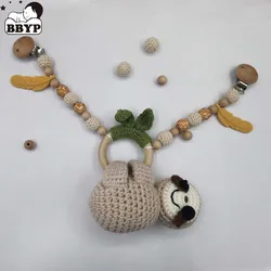 Crochet SlothRattle Toys Wooden Baby Pram Clip Baby Gym Stroller Hanging Pendant Newborn Crib Mobile Rattle Toys