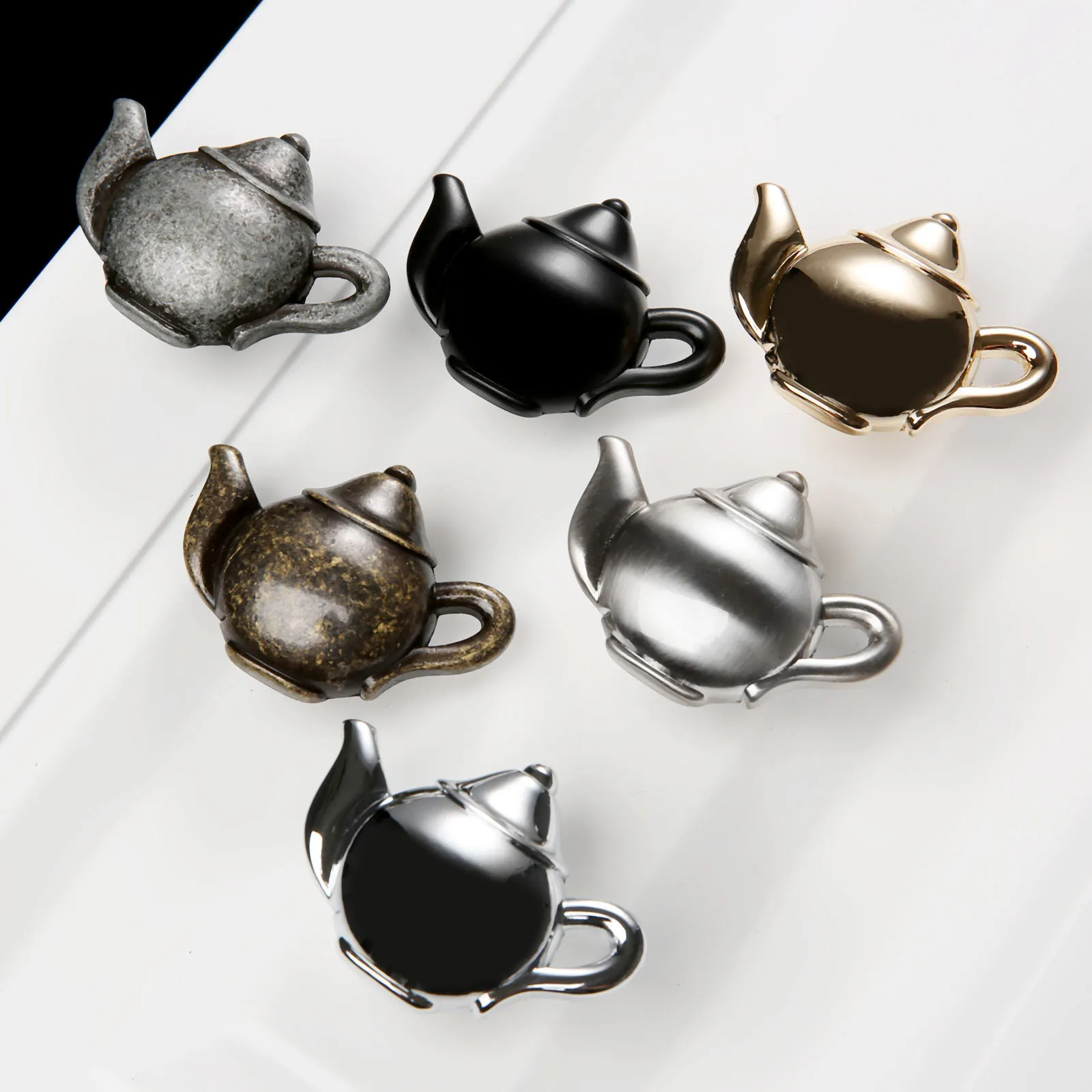 1pc Teapot Antique Furniture Handle Zinc Alloy Drawer Door Knobs Closet Cupboard Kitchen Pull Cabinet Knobs Decoration w/screws