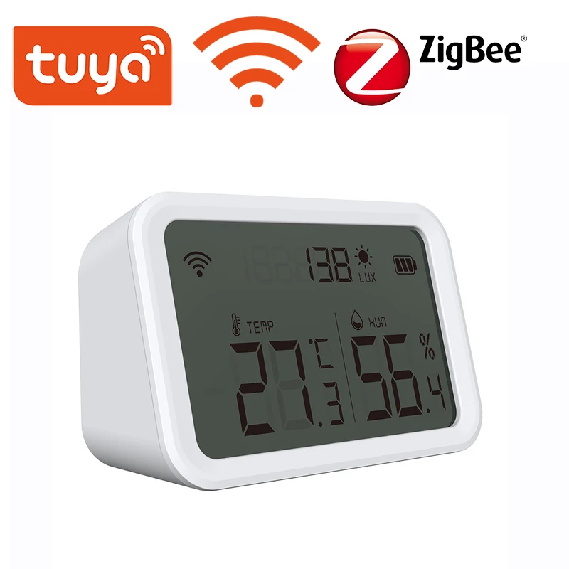 

Tuya WiFi/Zigbe Light Sensor Temperature&Humidity Sensor Indoor Hygrometer Thermometer With LCD Display Support Alexa Google