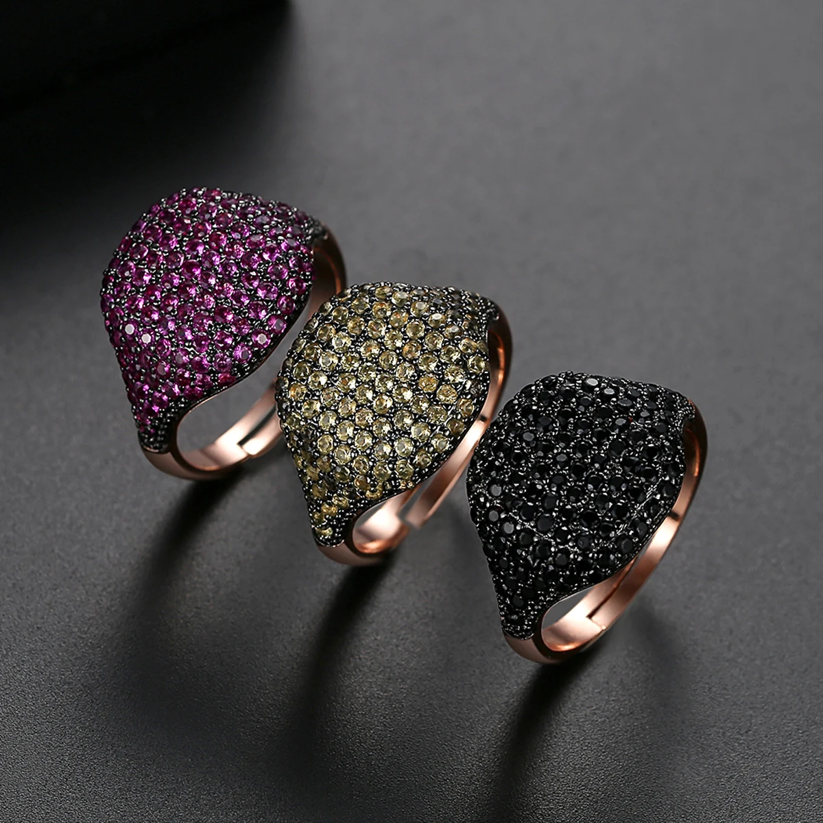 LUOTEEMI Vintage Full Cubic Zircon Paved Adjustable Rings for Men Rose Gold Color Punk Gothic Design Girl Unusual Finger Rings