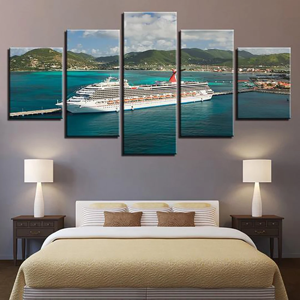 

5 Pieces Wall Art Canvas Painting Scenery Poster Carnival Cruise Lines Ship Living Room Decoration Framework Pictures