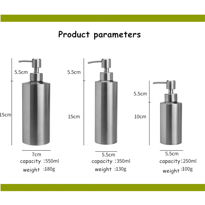 Stainless Steel Soap Dispenser Hand Sanitizer In Emulsion Bottle Bathroom Fixture Bathroom Hardware 250/350/550ml