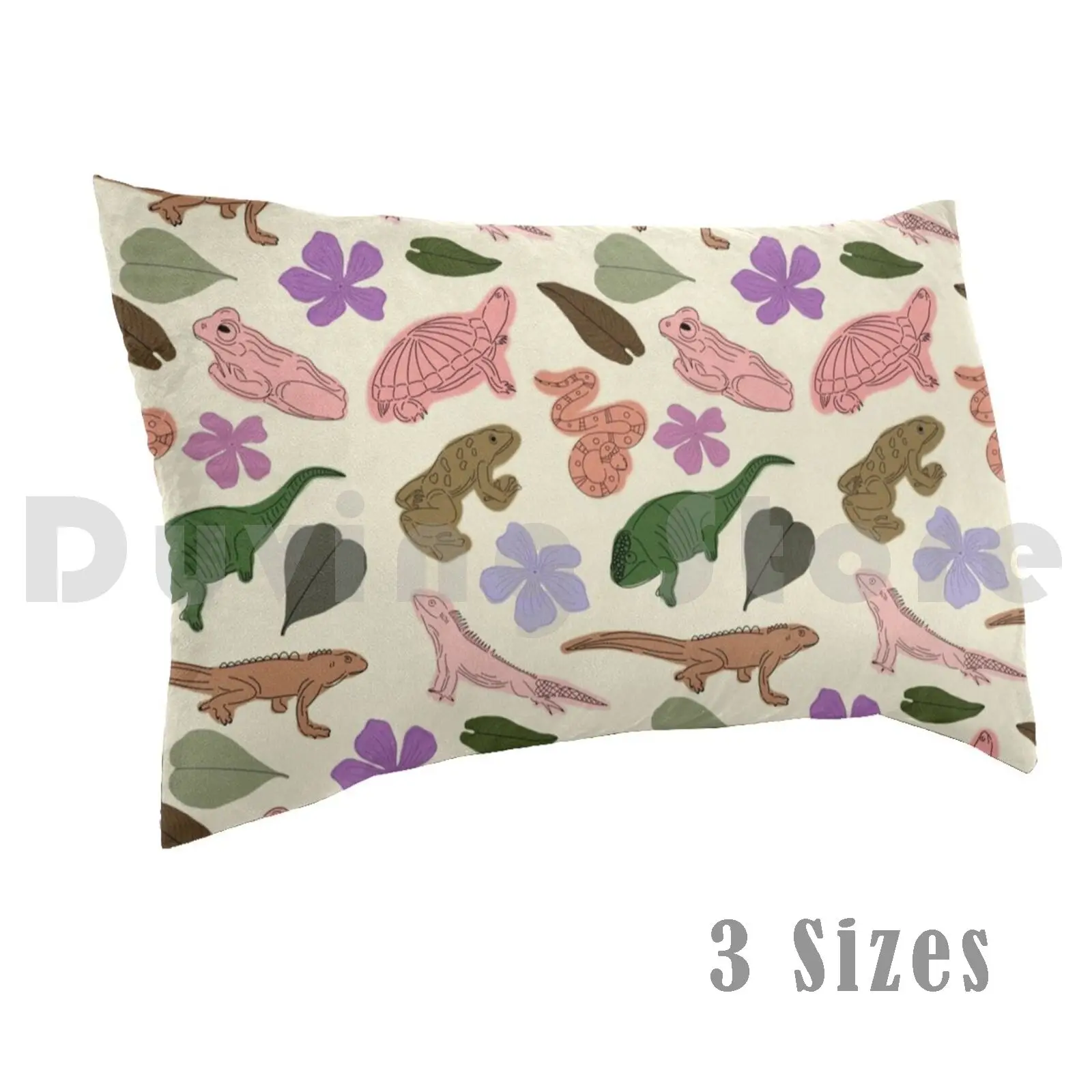 Reptile Madness Pillow case 1462 Yellow Purple Green Riven Orange Coral Pink Magenta Turtle Frog