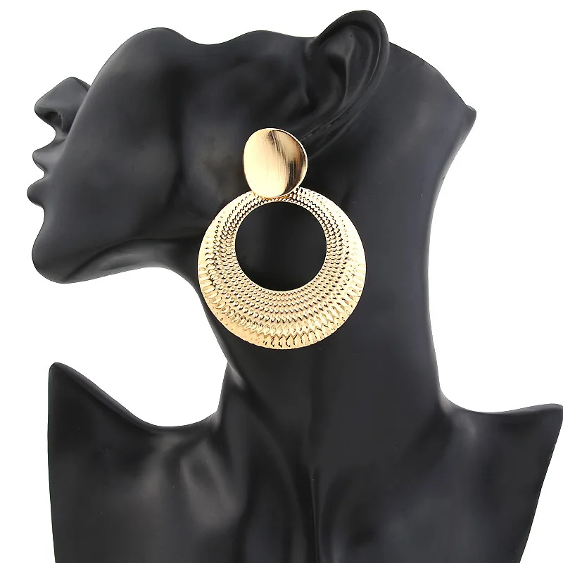 Women's Gold Plated Geometric Big Round Clip Earrings