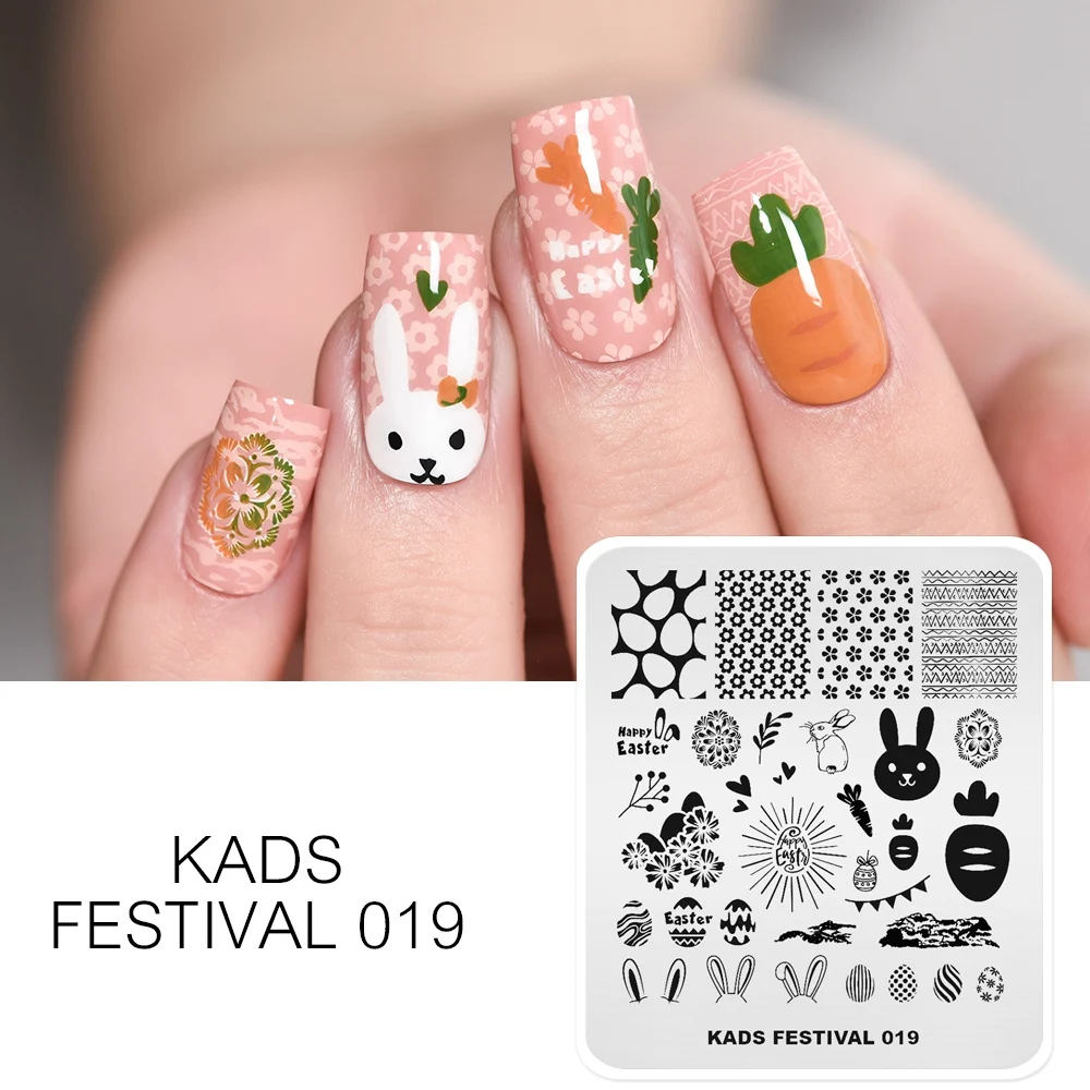 KADS New Stamping Template Easter Rubbit Image Nail Stamping Plates Heart Mouse Candy Nail Template Print Stencil Plate