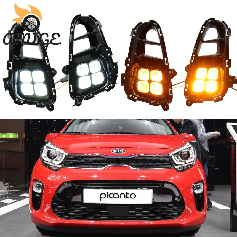 

12V LED Daylights For Kia Picanto 2018 2019 2020 Turning Signal DRL Car LED Daytime Running Light Auto Foglamps