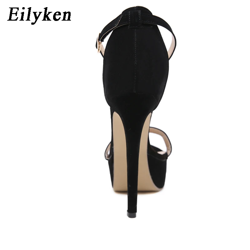 Eilyken Platform High Heels Sandals Women Summer Stiletto Open Toe Party Ladies Shoes Sexy Ankle Strap Black Sandals Size 42