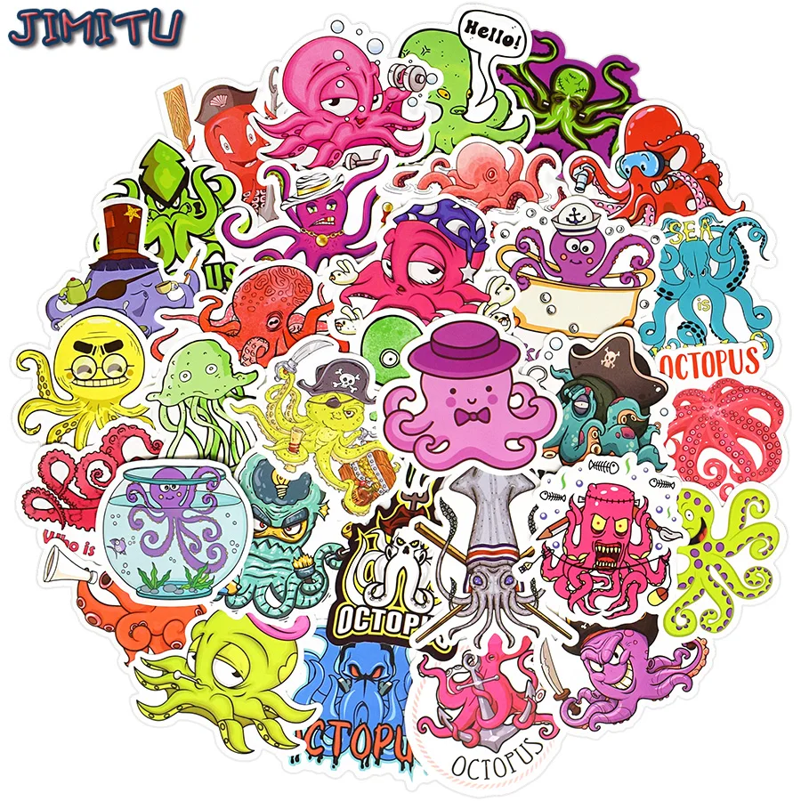 

50 PCS Octopus Stickers Waterproof Cartoon Ocean Animals Sticker DIY Laptop Fridge Skateboard Guitar Car Decals Funny Kids Gifts