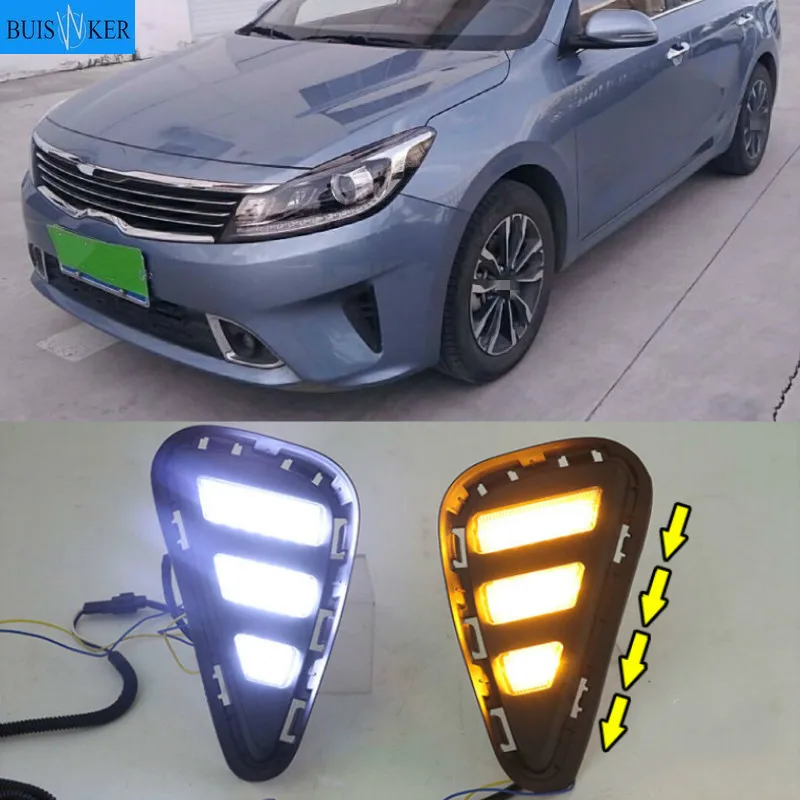 

2PCS For Kia Forte 2018 with Yellow Turn Signal Indicator style relay LED DRL Daytime Running Light Fog Lamp