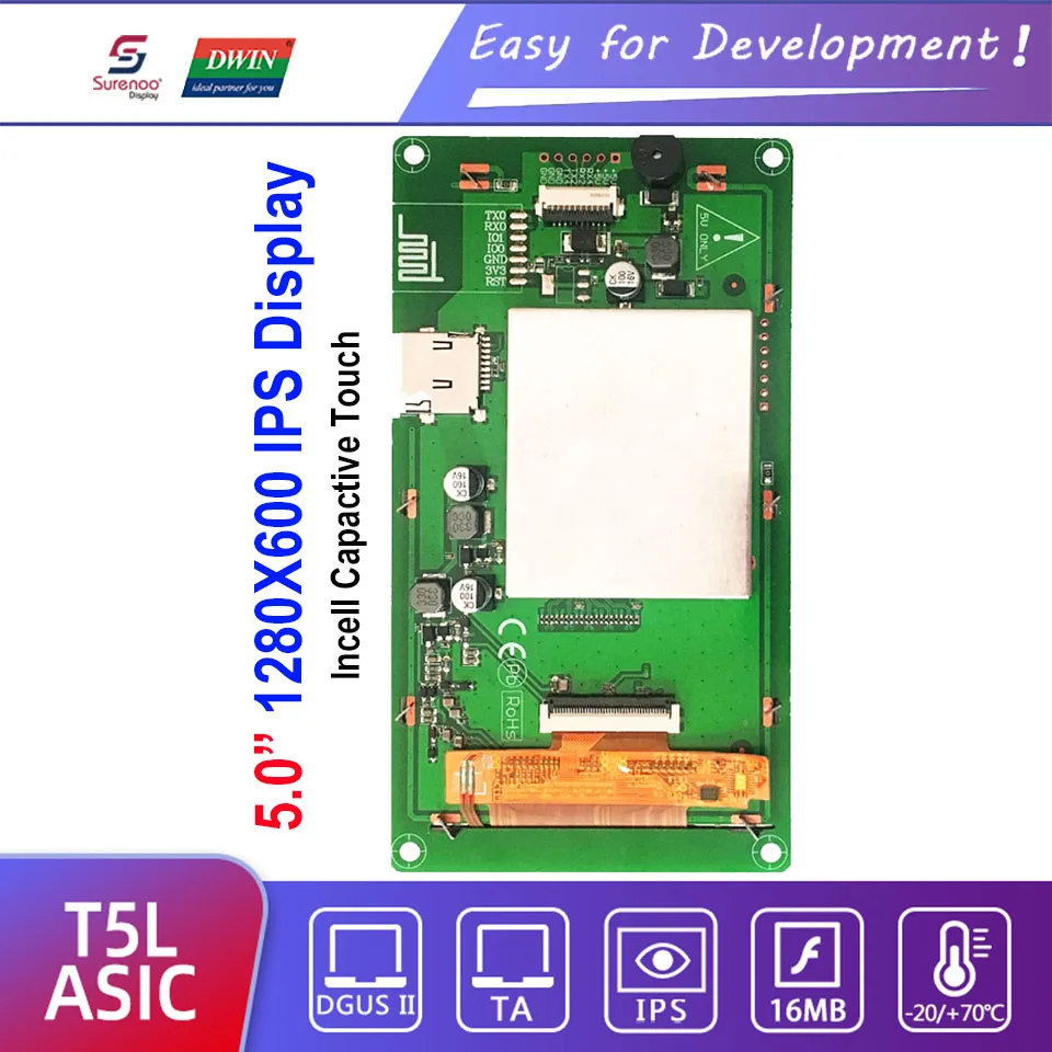 Dwin T5L Hmi Intelligente Display, DMG12720C050_03W 5 "Ips 1280X720 Lcd Module Scherm Incell Capacitieve Touch Panel