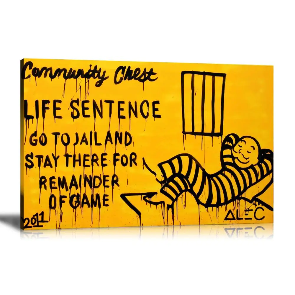 HD Print Alec Monopoly Oil Painting Home Decor Wall Art on Canvas Go To Jail Canvas Printings Canvas Painting - view 2