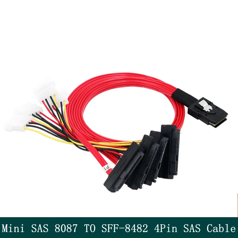 Lnternal Mini SAS 36-Pin SFF-8087 To 4 SAS 29-Pin SFF-8482 Cable With 4Pin Power Connector Core Wire For SAS Hard Drive Cable1m