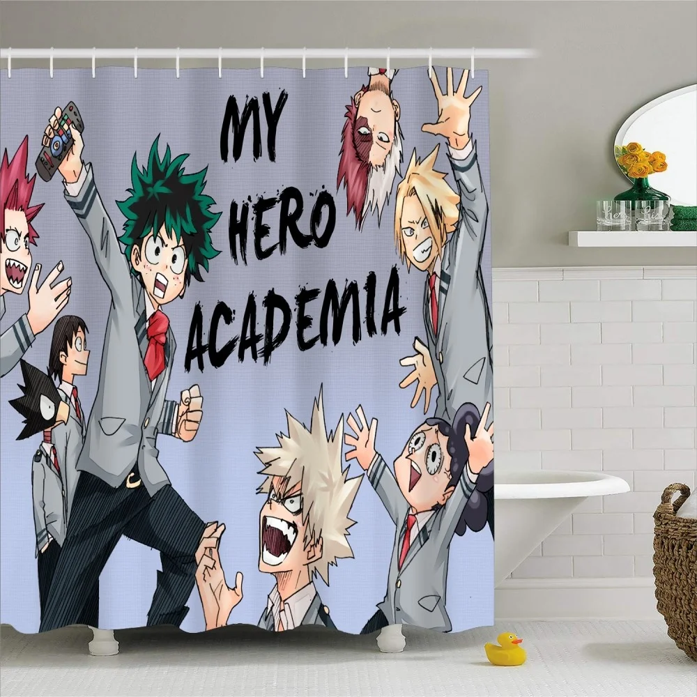 3D My Hero Academia Printed Shower Curtain Anime Character Polyester Fabric Bath Curtains with Hooks for Bathroom Home Decor