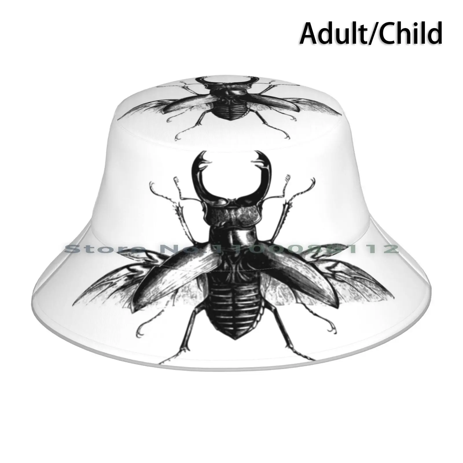 Stag Beetle Claws Dangerous Insect Dark Gothic Evil Occult Black White Design Bucket Hat Sun Cap Beetle Claws Dangerous Dark