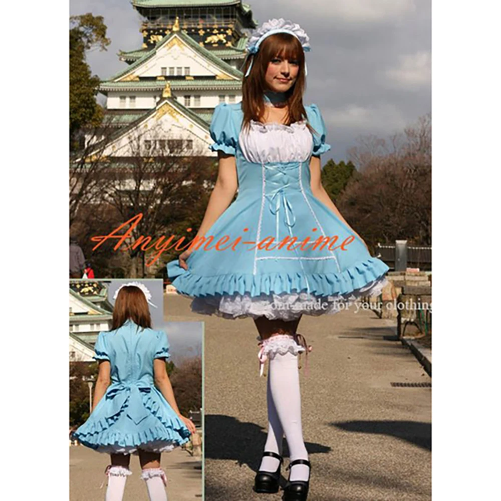 

fondcosplay Sissy Maid Gothic Lolita Punk Fashion blue cotton Dress Cosplay Costume CD/TV[CK1077]