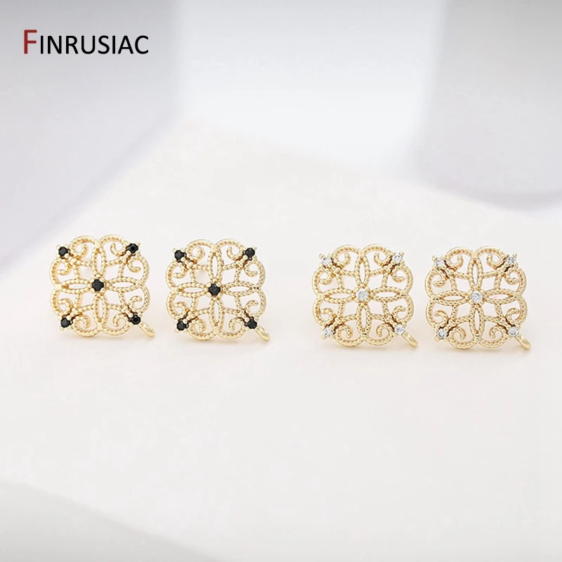 Earring Accessories For Jewelry Making 14k Gold Plated Inlay Zircon Stud Earrings Findings Components DIY Earring Material
