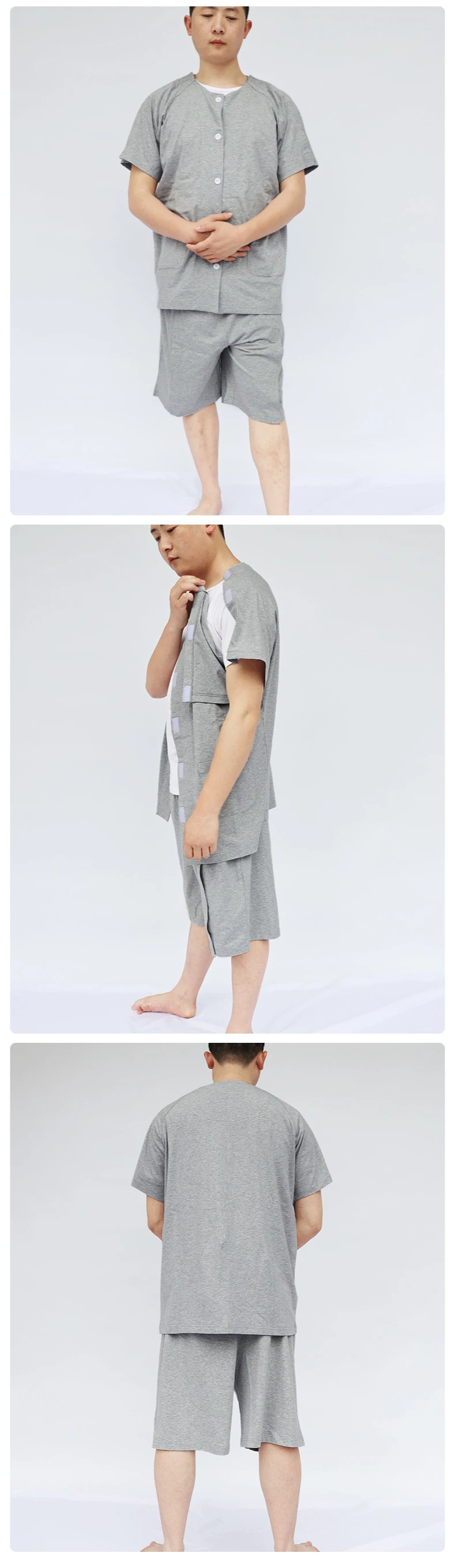 Gutes kurzärmliges Krankenhauspatientenkleid zur Bruchrehabilitation, postoperativ, praktischer Infusionsprüfung/Ankleidewechsel – Detail 8