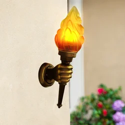 Torch Wall Decor Lamp American Retro Living Room Balcony Bar Restaurant Inn Flame Sconce for Foyer Garden Yard Outdoor Lighting