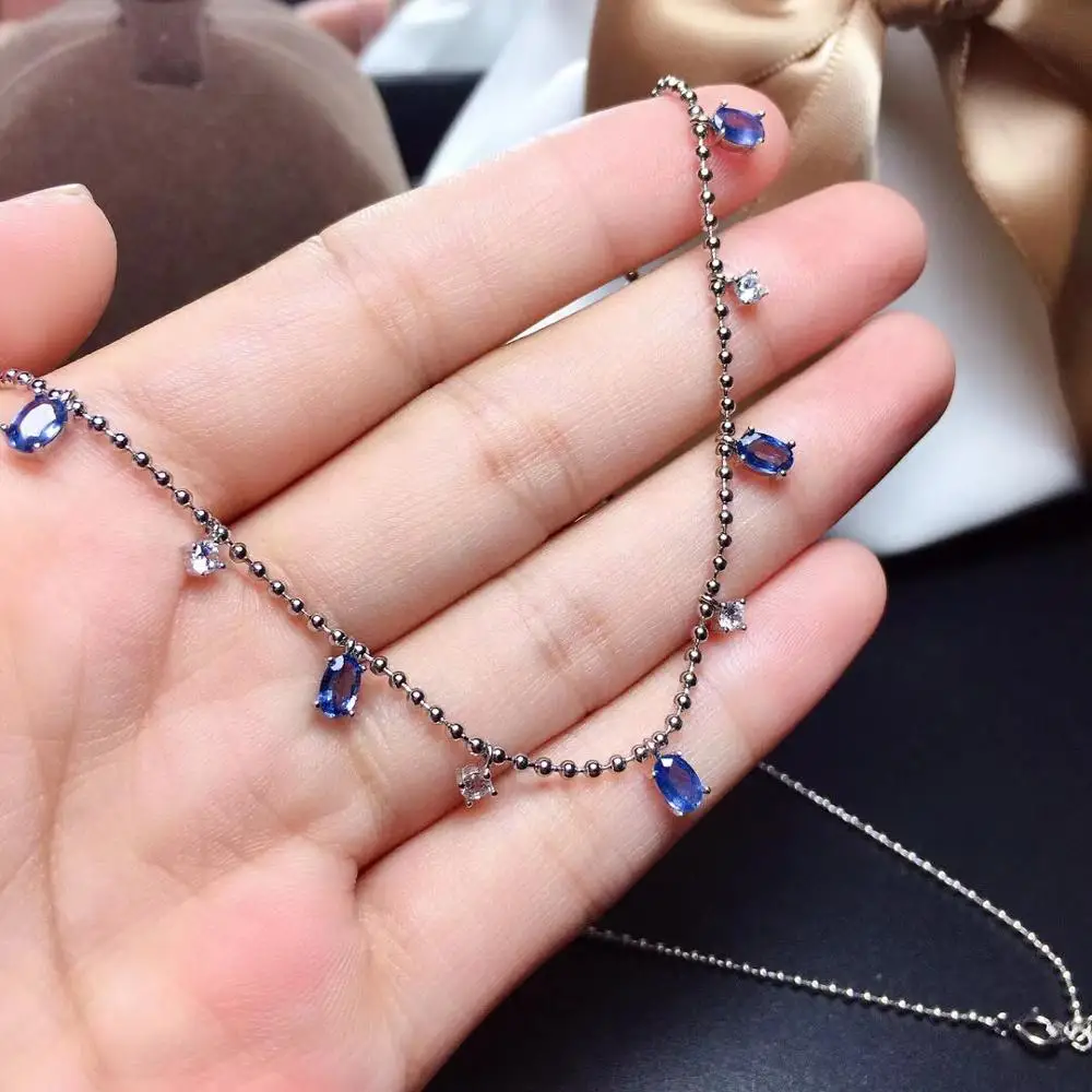 

Luxury style natural sapphire necklace 925 silver women's necklace elegant atmosphere style