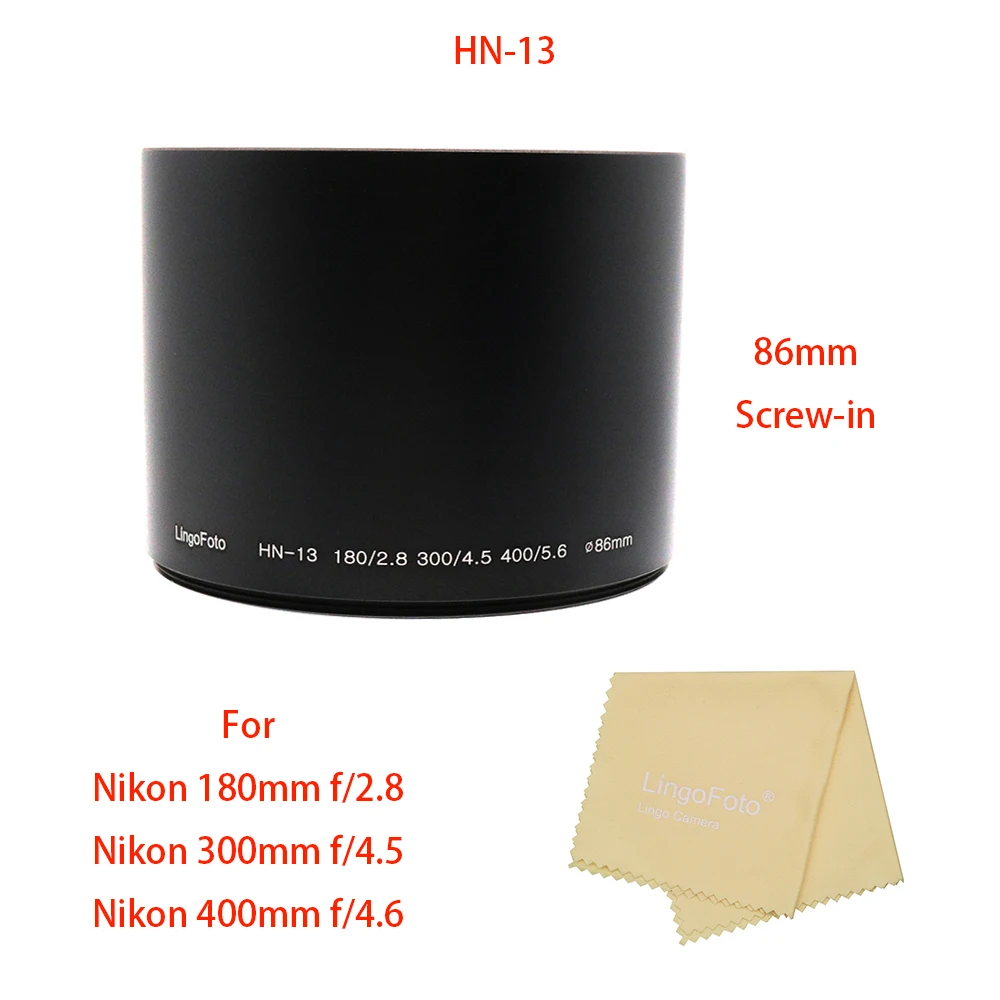 86mm Screw-in Metal Lens Hood (Height 65mm) HN-13 for Nikon 180mm f/2.8 ,300mm f/4.5 ,400mm f/5.6 lenses