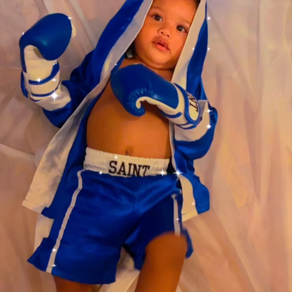 Baby Boxer Boxing Robe Set Newborn Photography Props With Matching Shorts Infant Birthday Photo Accessories Prop Boxing Gloves