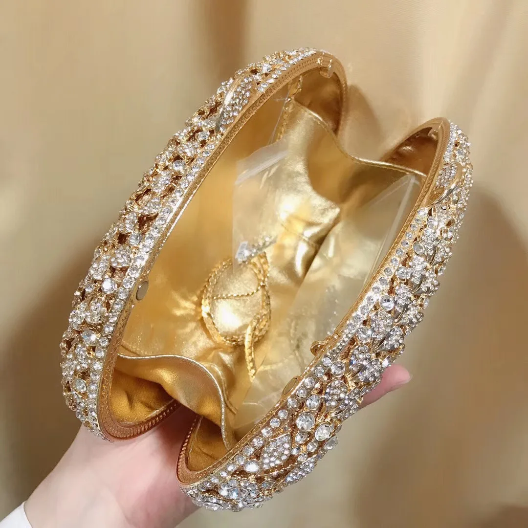 Bolso de mano de Metal dorado con diamantes de imitación blancos para mujer, monedero de noche para boda, bolso de mano para fiesta, monedero de lujo para mujer, embrague para teléfono de graduación con diamantes azules