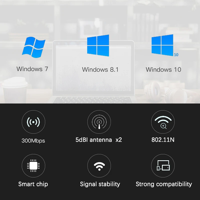 بطاقة واي فاي لاسلكية 300Mbps 2.4G PCI-E بطاقة الشبكة 802.11n مكاسب عالية هوائي مزدوج دعم ويندوز 7/8.1/10 لمحولات الكمبيوتر