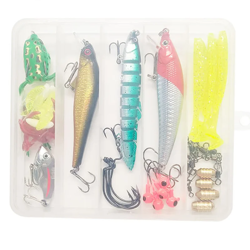 54pcs Fishing Lures Set Mixed Bait Wobblers Bionic Fake Lure Boxed Mino VIB  Multi-section Bait Soft Bait Lead Hook Thunder Frog