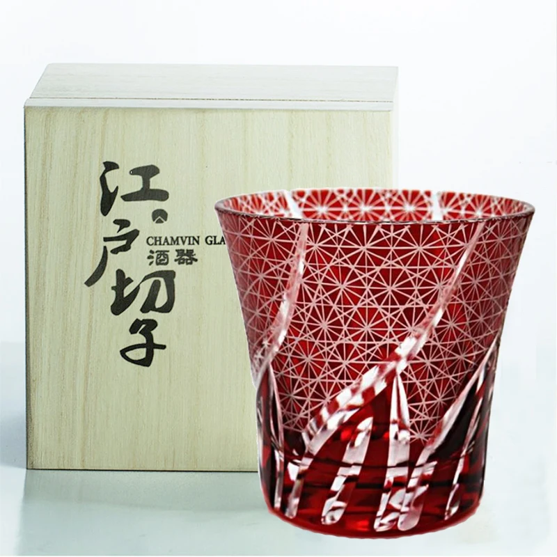 CHAMVIN Limited Edo Kiriko Japanese Glass Ayaka Cut Flower Cup Pure Handmade Whisky Scotch Glasses With Gift Box