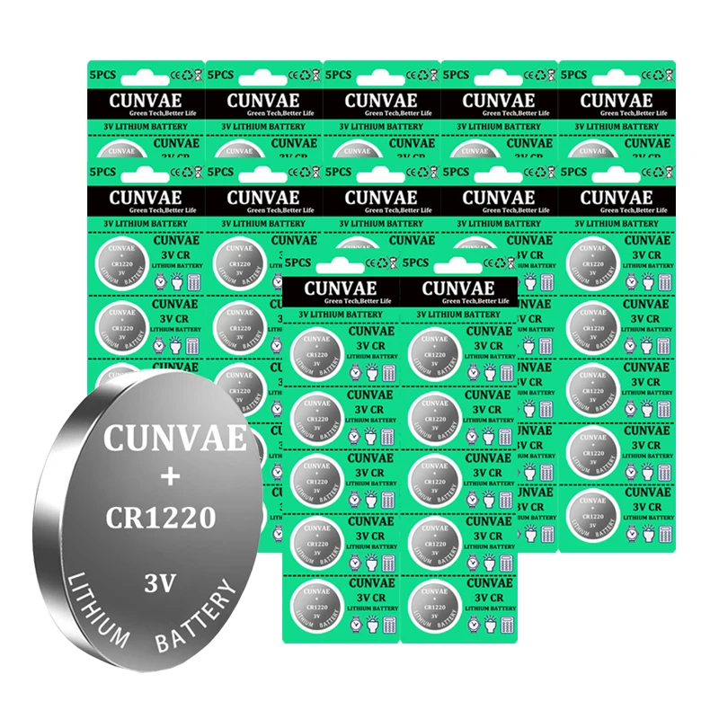 12 بطاقات/60 قطعة 3v CR1220 Lithim بطارية ليثيوم أيون DL1220 BR1220 ECR1220 LM1220 KCR1220 L04 5012LC زر عملة خلية Bateria استبدال