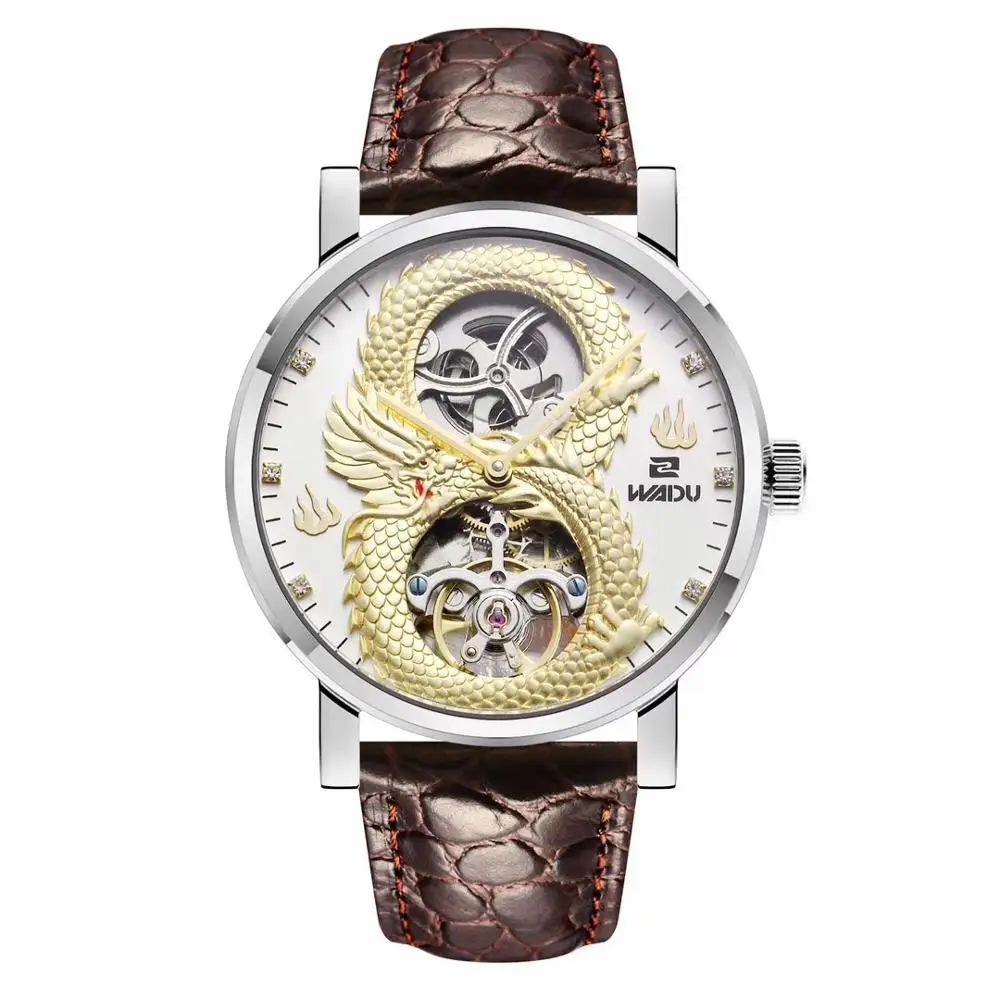 3 Style Amazing Carving Dragon Tourbillon Automatic Mechanical Mens Watch Hollow Technology Wrist Watch 43mm