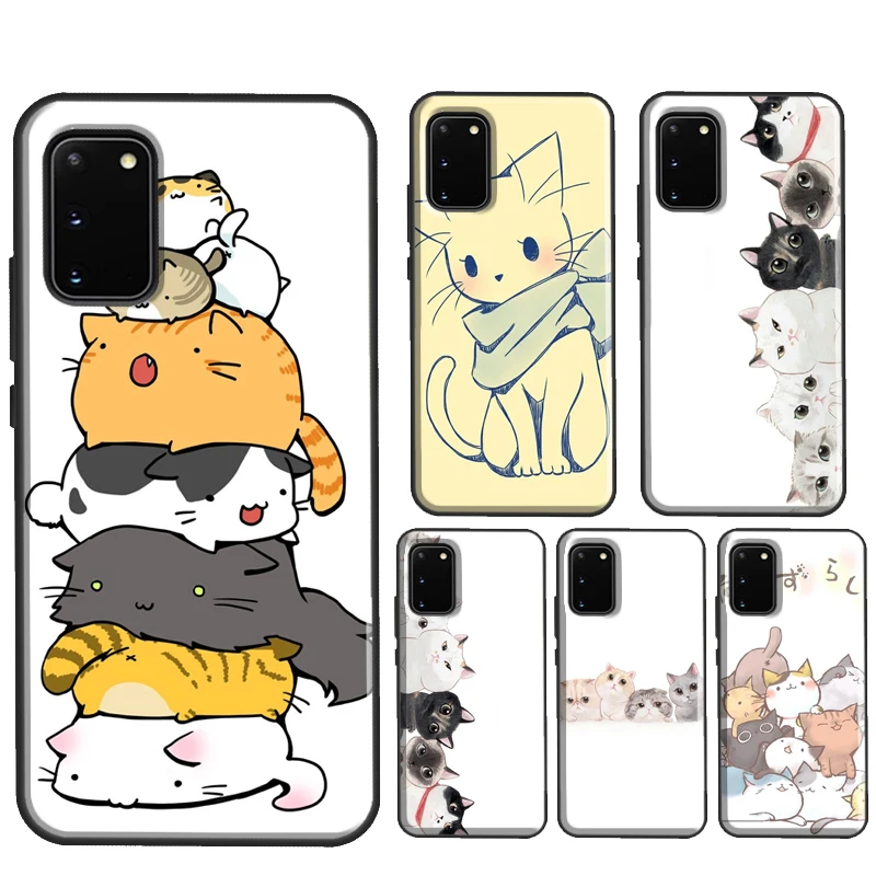 Kawaii Neko Cat Phone Case For Samsung S10 Plus S8 S9 S20 FE S22 S21 Ultra Note 10 Plus Note 20 Ultra