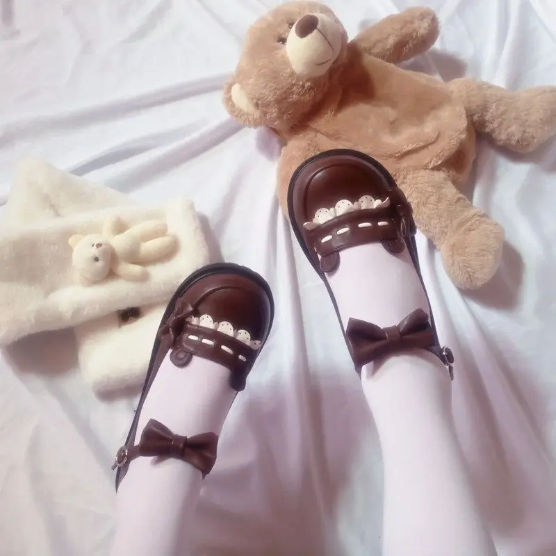 Bobo urso redondo japonês frutas, fofo, coração, lolita, sapatos de meninas, vintage, doce, laço, princesa, kawaii, meninas