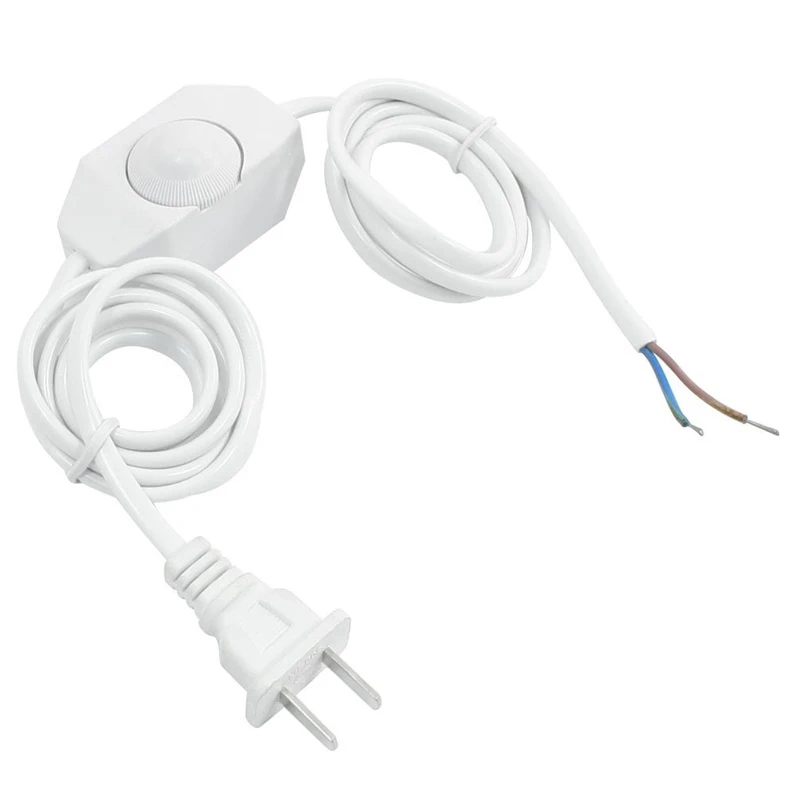 White Lamp Power Cord w Dimmer Switch AC 250V/110V US Plug