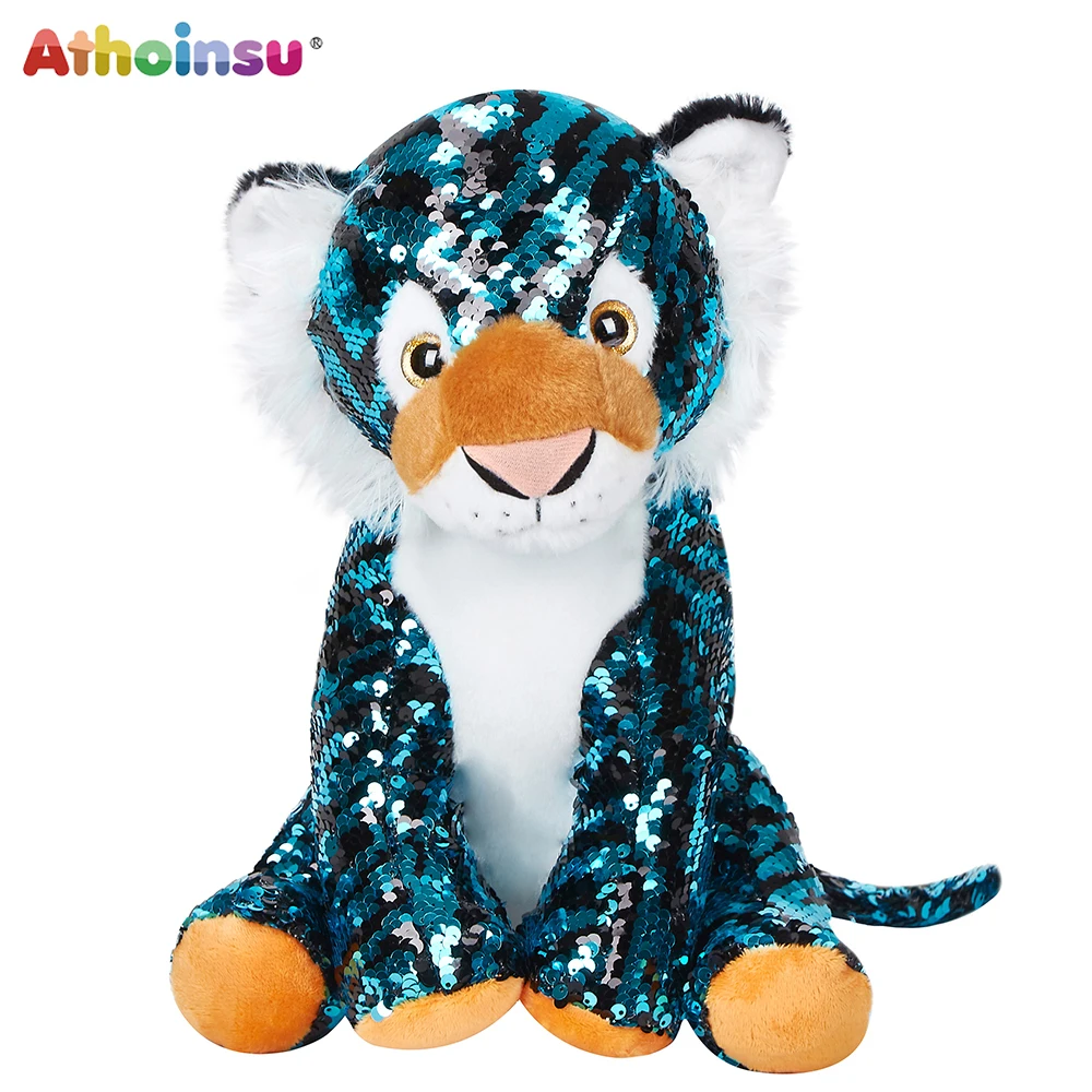 ATHOINSU 32cm Soft Sequin Tiger Plush Toys Cute Cartoon Dolls Glitter Stuffed Animal Gifts for Children Girls Home Decoration