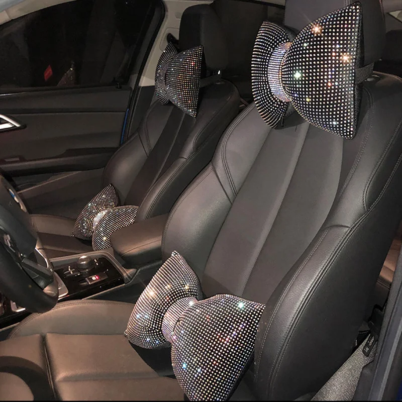 1PC diamentowa kryształowa kokardka poduszka pod kark samochodowy Rhinestone Auto zagłówek podpórka pod siedzenie poduszki pod talię Bling akcesoria samochodowe dla kobiet