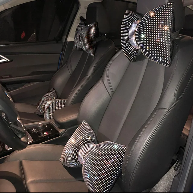 1PC diamentowa kryształowa kokardka poduszka pod kark samochodowy Rhinestone Auto zagłówek podpórka pod siedzenie poduszki pod talię Bling akcesoria samochodowe dla kobiet