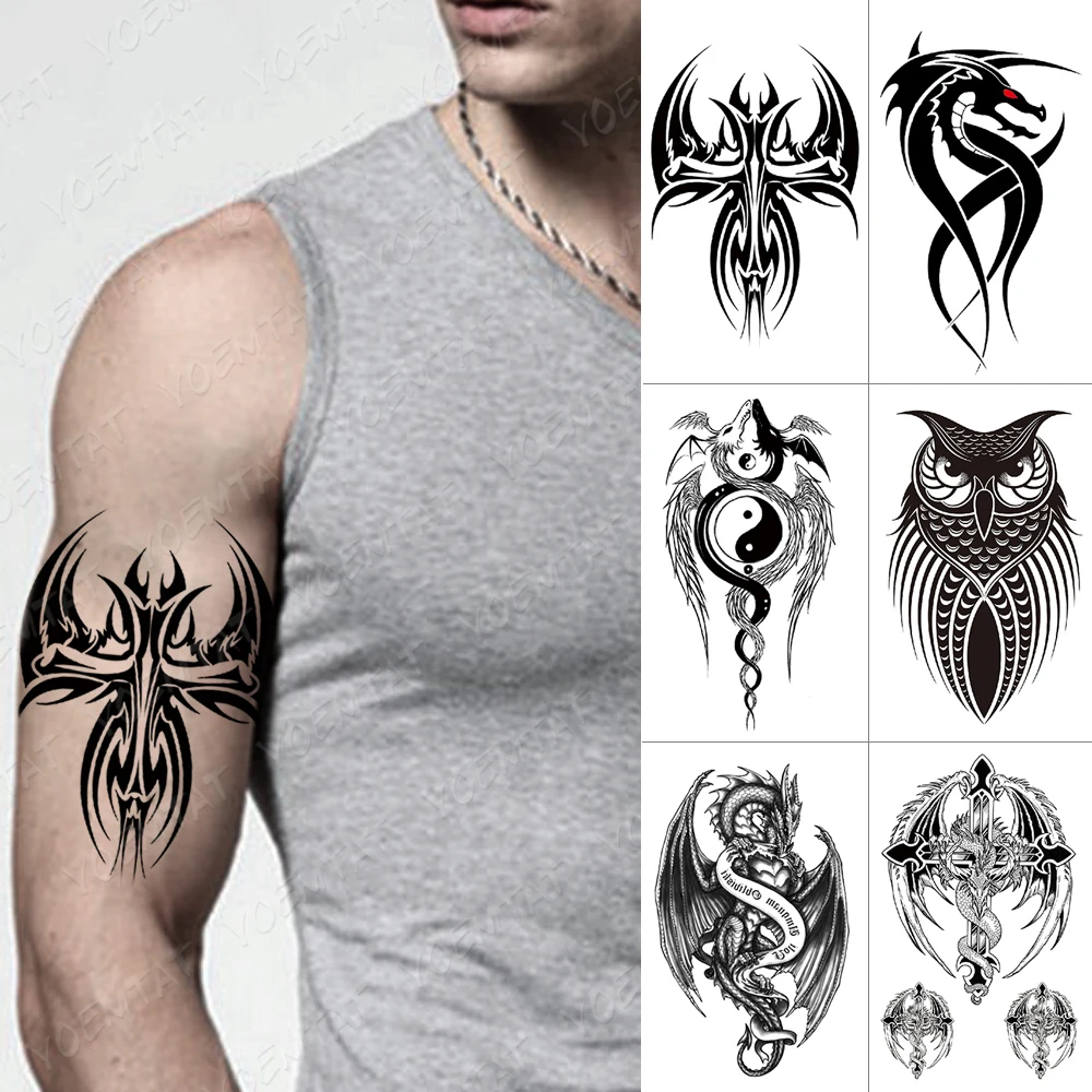 

Waterproof Temporary Tattoo Sticker Cross Wings Flash Tattoos Wolf Scorpion Body Art Arm Owl Maori Totem Fake Tatoo Women Men