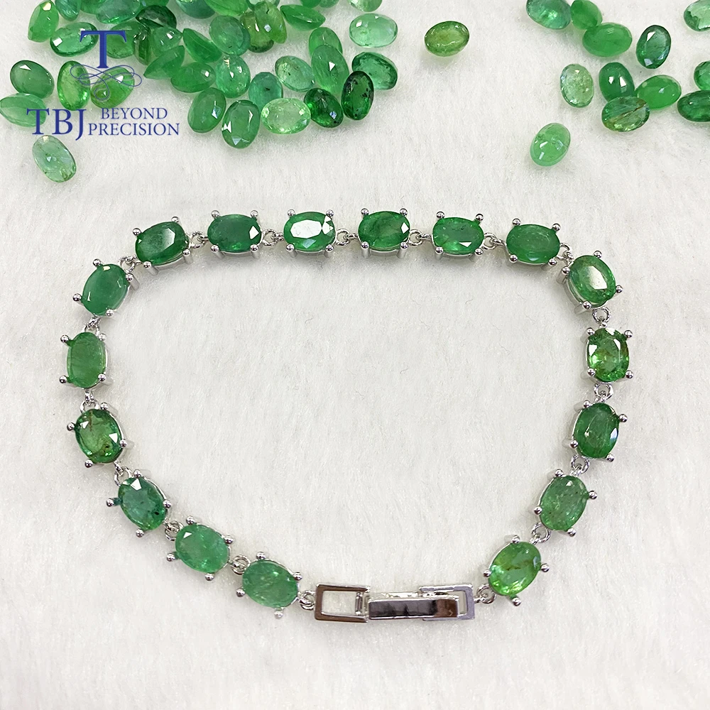 

15ct natural zambia emerald bracelet real gemstone oval cut 5*7mm precious gemstone jewelry 925 sterling silver for women wife