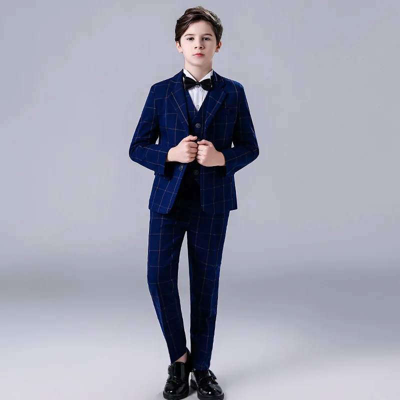 

Boys Luxurious Jacket Vest Pants 3Pcs Tuxedo Dress Suit Prince Host Stage Show Children Piano Performance Party Costume 3-14Y