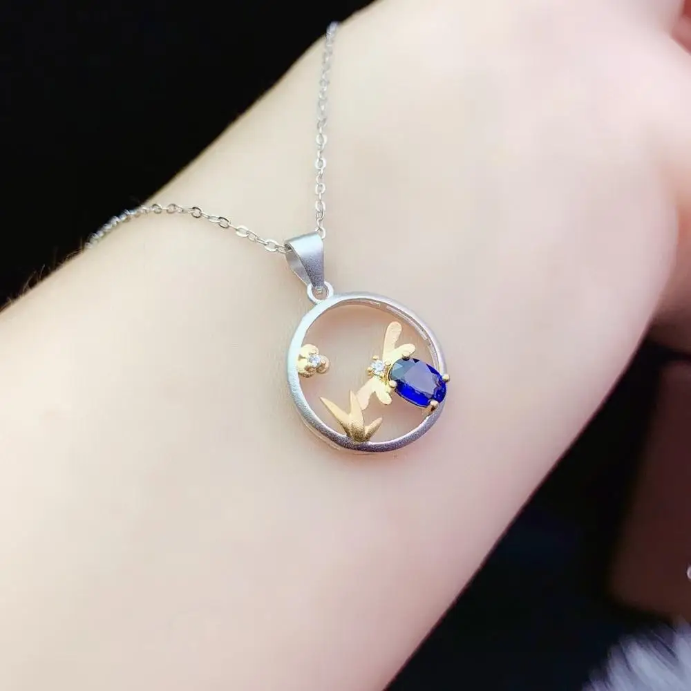 KJJEAXCMY fine jewelry 925 Sterling Silver inlaid natural sapphire popular bee girl new Pendant Necklace support test view 3