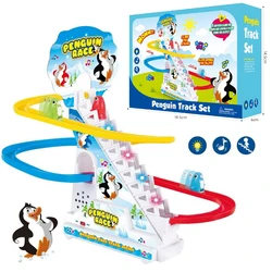 Penguin Track Toy Climb Stairs Children Kids Classic Cartoon Dogs Ducks Electrical Music Light Birthday Christmas New Year Gift