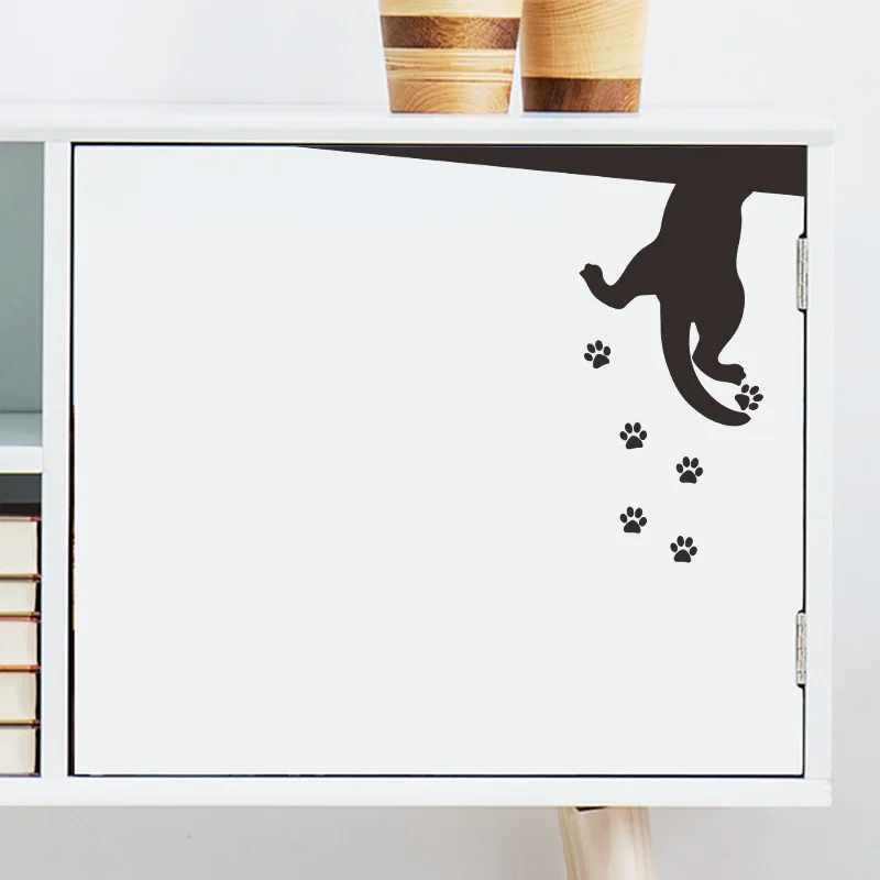 Black Puppy Climbing Footprints Wall Stickers Living Room Cupboard Windows Decoration Wallpaper Home Decor Interesting Sticker