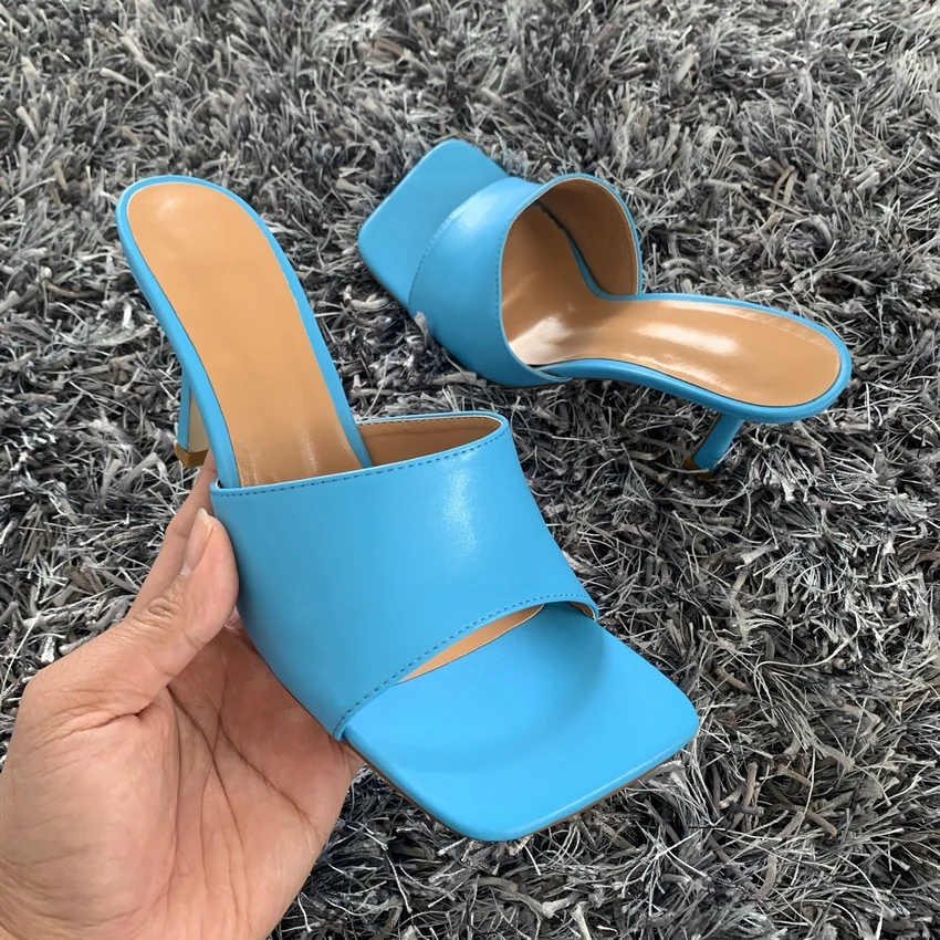 Summer Women Pumps Square Toe High Heel Shoes Ladies Heel Mules Sexy Thin High Heels Sandals Slippers Female Fashion Woman Shoes