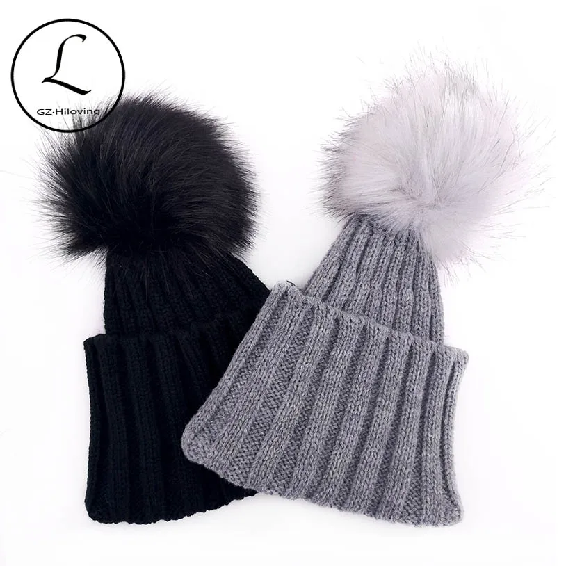 

Soft Winter Faux Fur Pompom Hats For Newborn baby Boys Girls Toddler Kids Children Acrylic Ribbed Knitted Beanies hats and Caps