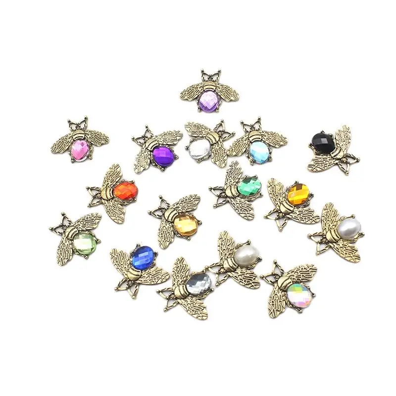 10 Pcs/Lot Lovely Little Bee Insects Rhinestone Buttons Flat Back for Wedding Decoration Metal Brooch Hair Bow DIY Jewelry Craft