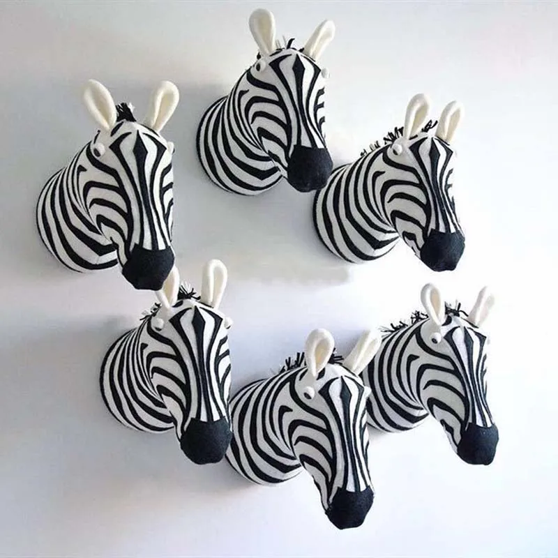 Zebra Giraffe Elephant Wall Mount Animals Head Stuffed Artwork Wall Hang Dolls Nordic Home Room Decoration Photo Background Toys